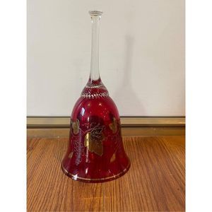 Bohemia Crystal Bell Gold Leaf Grape Vine Design Red Crystal